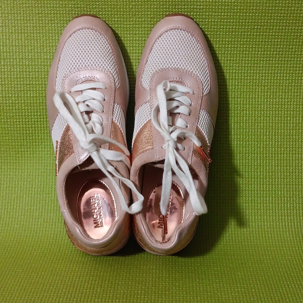Michael Kors Women's Allie Trainer Rose Gold and White Sneakers